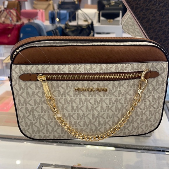 Michael Kors Jet Set Item Large East West Zip Chain MK Signature Crossbody Bag - Picture 11 of 15